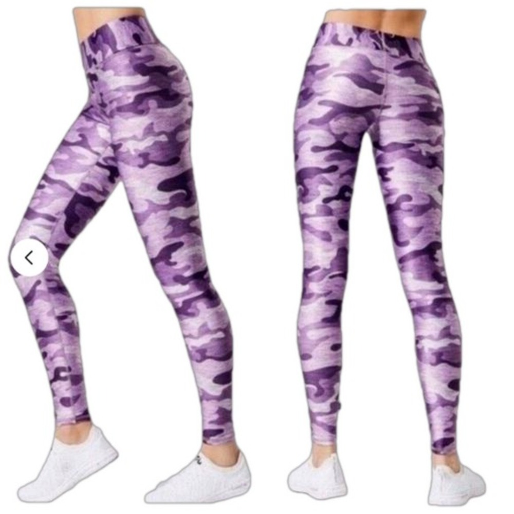 TEREZ Women's Small High Waist‎ Band Purple Camo Compression 7/8 Length Leggings